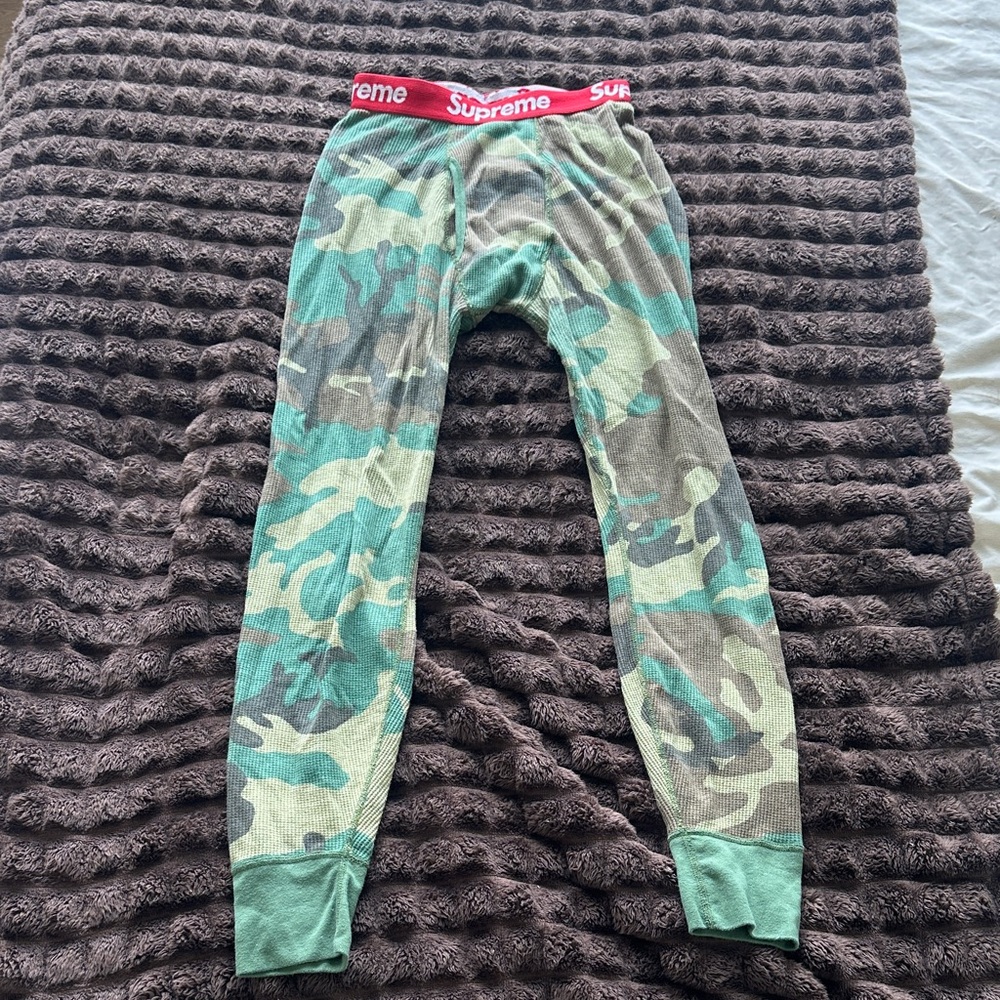 Supreme Camouflage Thermal Bottoms with Red Logo Waistband